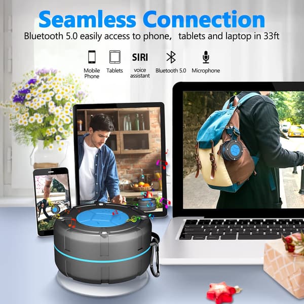 Dusjhøyttaler Bluetooth 5.0, IPX7 Vanntett Bad Dusj Ra