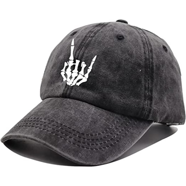Hånd Hat, Skull Finger Baseball Cap Justerbar Vasket Distressed