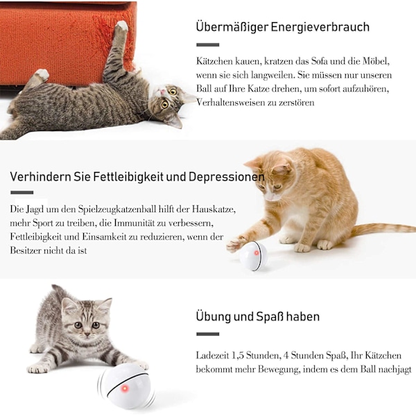 Katt leksak, leksaksboll med LED-ljus, 360 graders automatisk rotation