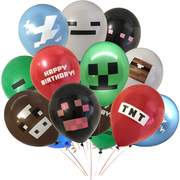 24 pakke for Pixel Miner Crafting Style Gamer Party Ballonger - La