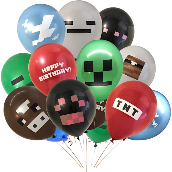 24-pakning med ballonger i Pixel Miner-stil for gamerfester - La