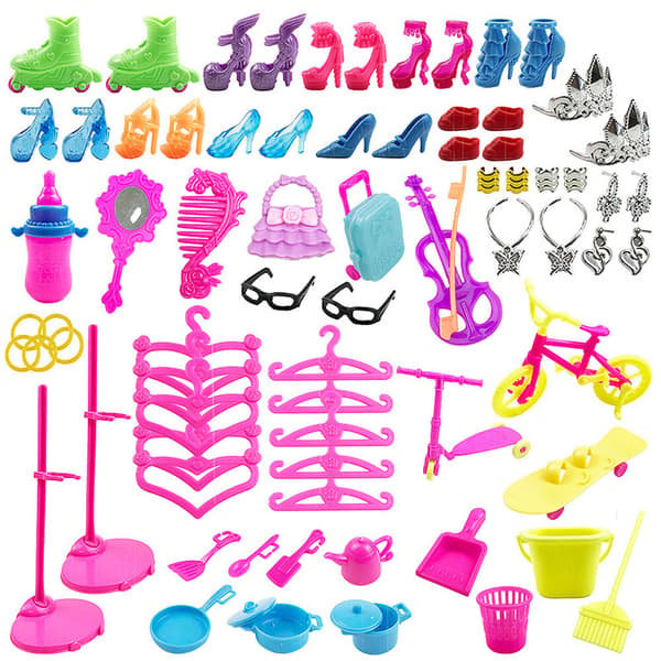 88PCS sæt: 78 tilbehør+10 korte nederdele Barbie dukke tilbehør