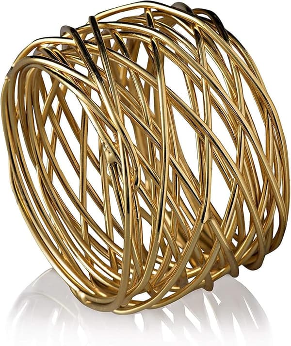 Gullfarget rund serviettringholder i mesh (gull, 6 stk.), egnet for