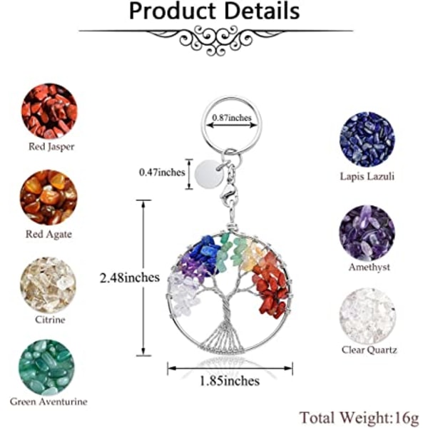 7 Chakra Livets tre Krystallnøkkelring Gemstone Healing Crystals