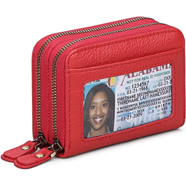Kredittkortlommebok for kvinner (rød), visittkortveske i skinn RFI