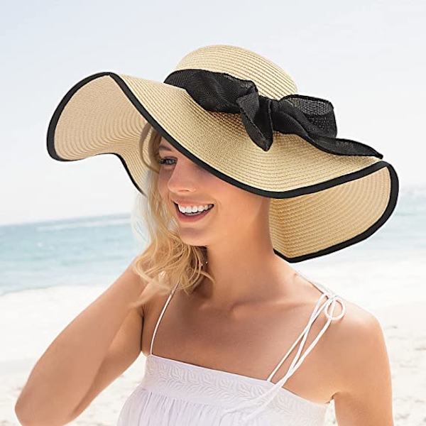Kvinners stråsolhatt (55-60 cm), bred brem stråhatt for damer B