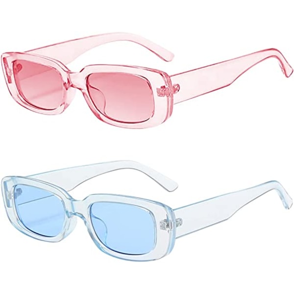 Rektangulære solbriller-rosa og blå for kvinner Menn Trendy Retro Fa