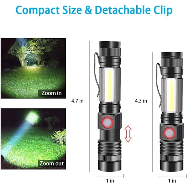 Genopladelig LED-lommelygte, 1000 lumen superlys stærk magnetisk F