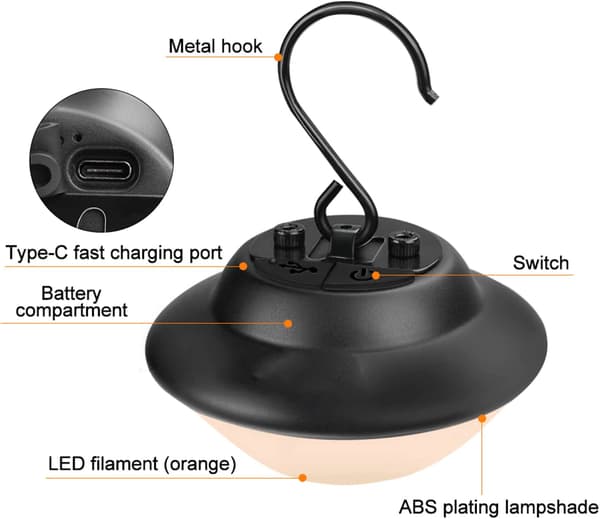 Svart bærbar LED-campinglys, superlys lyslanterne