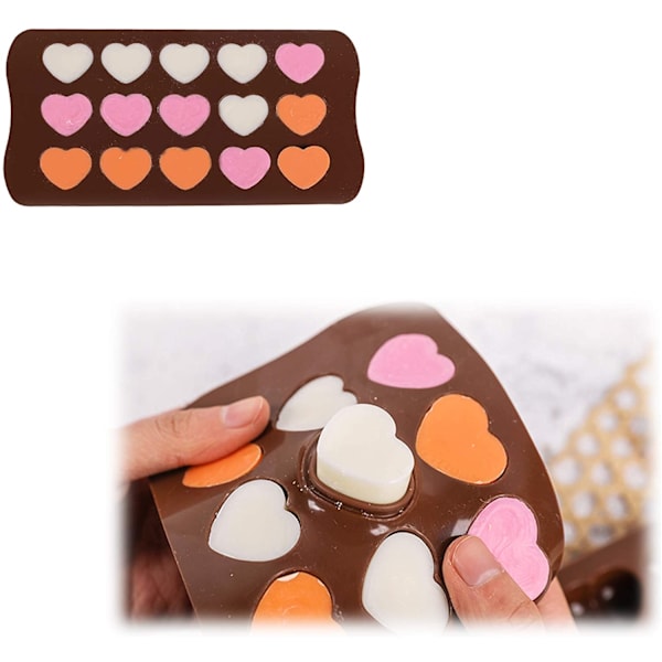15-huls hjerteformet chokoladeform, sæt med 4 stk. silikoneform