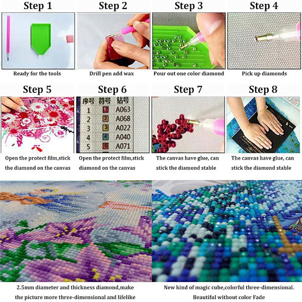 30*40cm DIY 5D Diamantbroderi Kit Vit Hästmönster Måla