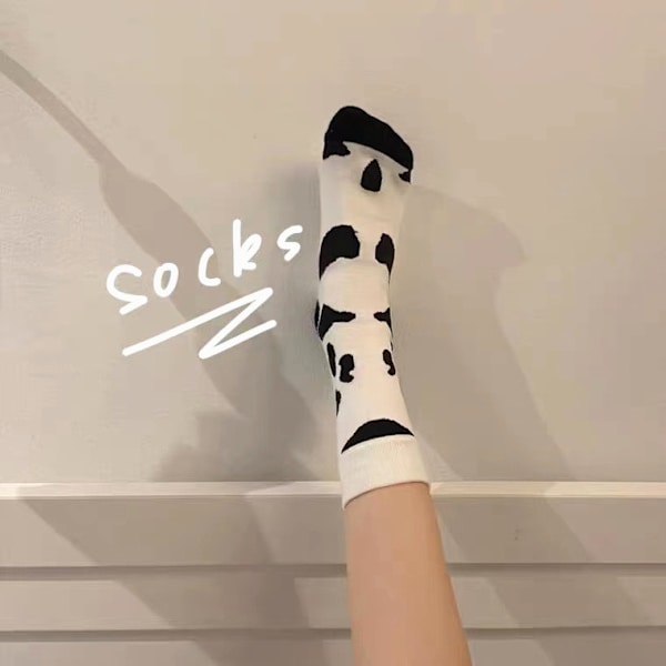 Dame sokker (2 par) bløde damesokker i sort og hvid ko