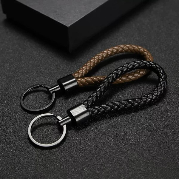 2-osainen punottu nahkainen avaimenperä, PU-avaimenperä autoon Porte Clef Wom