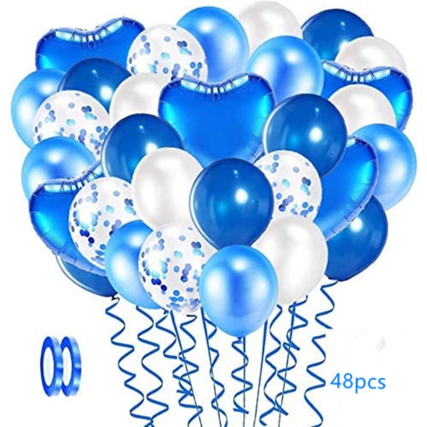 Blått ballongsett, 48 deler sett med fargerike konfettiballonger, ri