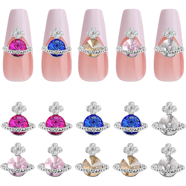 10 stk. planet negle sten, legering diamant krystal charme luksus