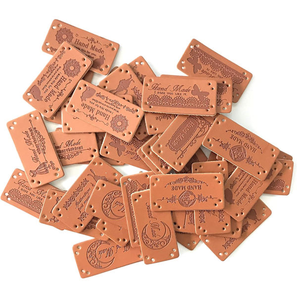 60 stk. 2x4 cm PU læder etiket håndlavet tøj præget etiket med huller udsmykning strikning DIY tilbehør til jeans tasker sko hat