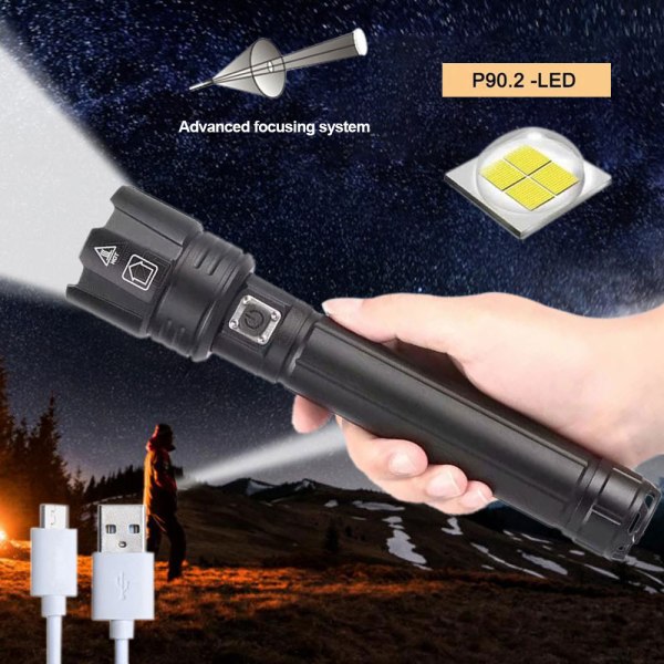 P90.2 teleskooppinen zoom taskulamppu vahva valonauha LED teho