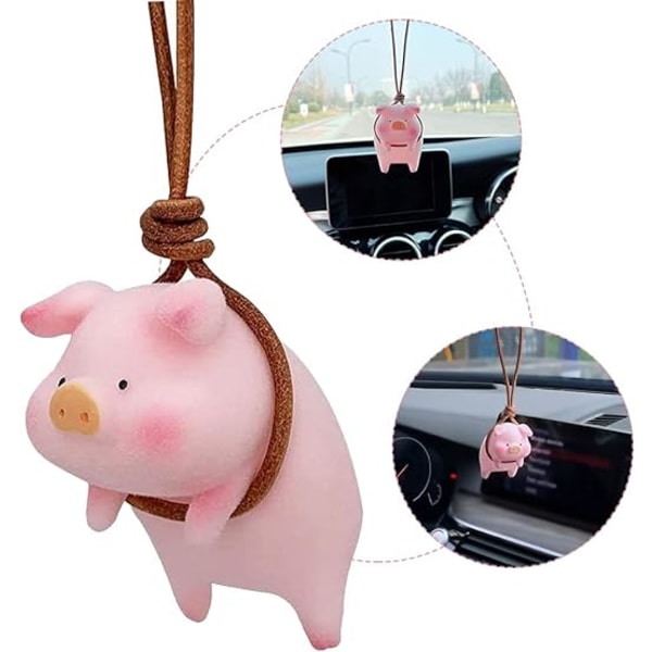 Den rosa grisen, bilhängande prydnad bilspegel hängande bil