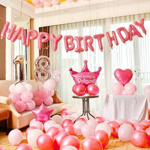 Happy Birthday Ballon Pink Banner / Pink Happy Birthday Ban