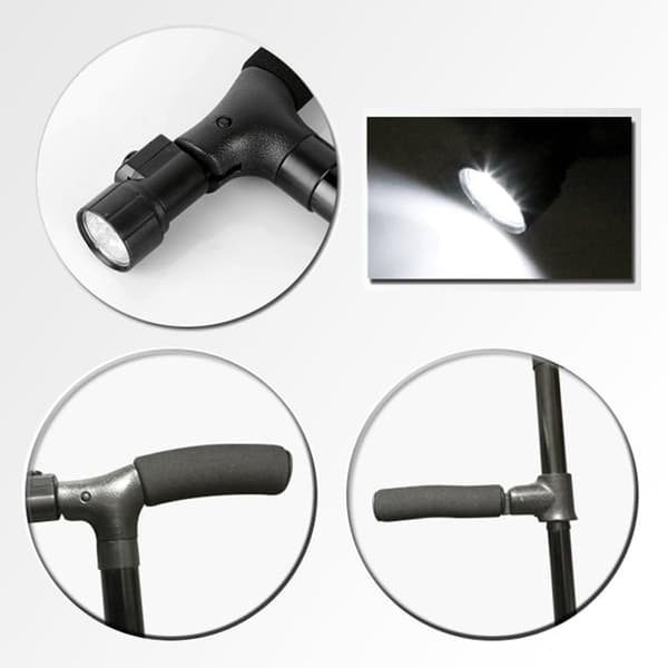 Sort - 1-delt sammenklappelig stok, LED-sammenklappelig stok, gåstok, erg