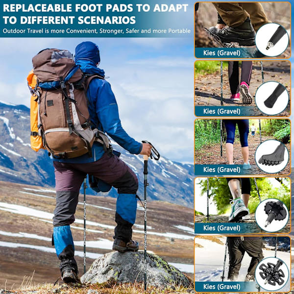 Vandrestave, Retractable Teleskopiske Vandrestave, Sammenklappelige Skridsikre Ultralette Vandrestave til Vandreture Konditionering