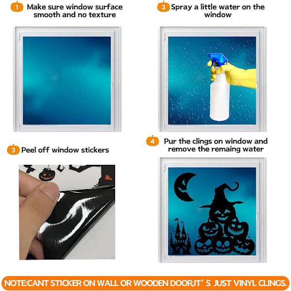 Halloween Vindue Klamrer Uhyggelig Gel Sort 9 Ark Store Dekoration