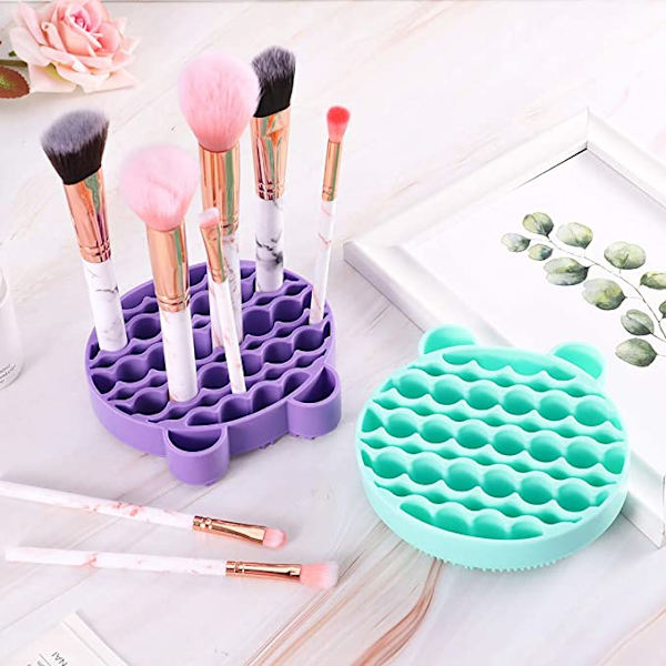 (Violet et Vert)2 en 1 Outil de Nettoyage Maquillage Brosse 2 Pi