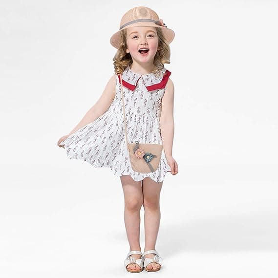 Solhatt Jenter Barn Sommer Halmhatter og Liten Veske Sett（52cm） wit