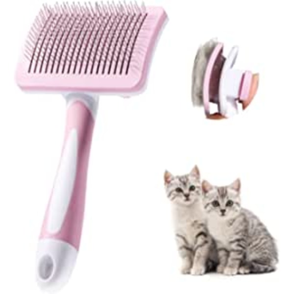 Rosa katte- og hundebørste, kattebørste, selvrensende børste for kjæledyr,