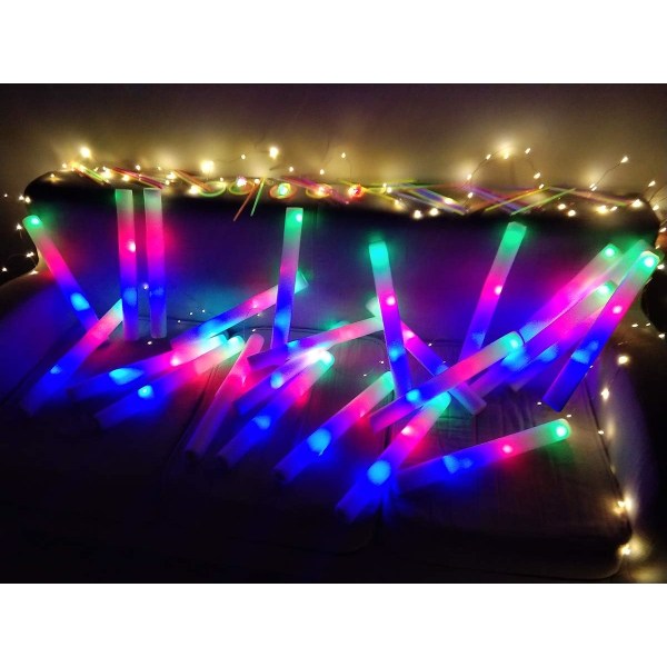 Glow Sticks Bulk - 24 Stk LED Foam Sticks Glow Batongs med 3 Modus