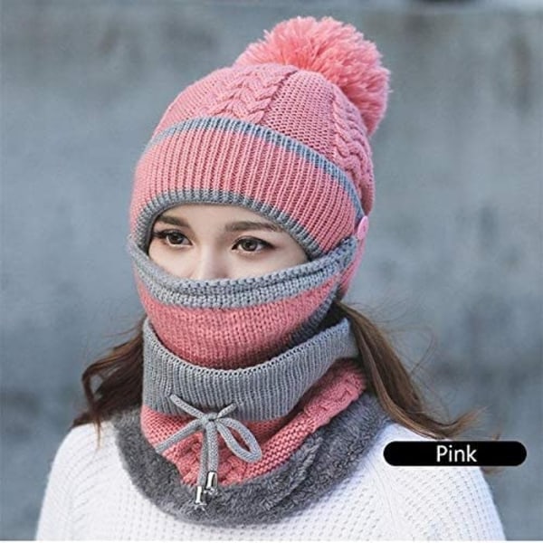 3 st/set Fashion Dam Vinter Stickad Mössa Tjockad Ullmössa w