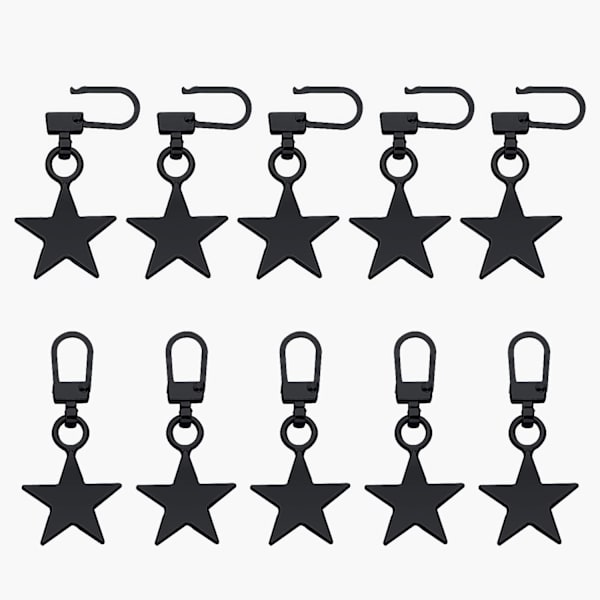 10 stk. glidelåstrekk i metall, erstatning, femspisset stjerneformet glidelåstrekk i sinklegering, reparasjonssett for klær, jakke, jeans, koffert, ryggsekk, bukser (svart)