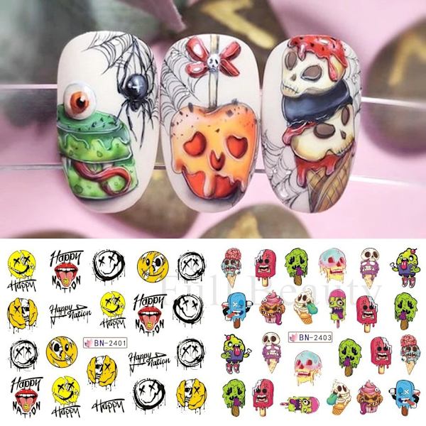 5-pack Halloween Nageldekaler, Självhäftande DIY Nagelkonst