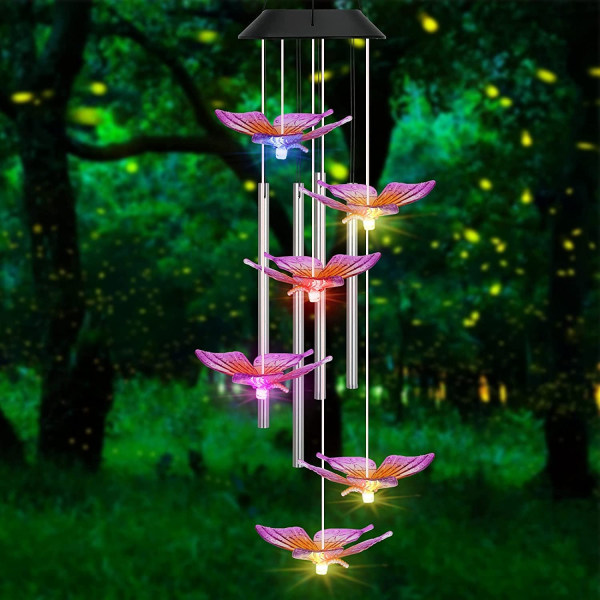 1 Piece Solar Powered Wind Chime, Color Changing LED Butterfly W