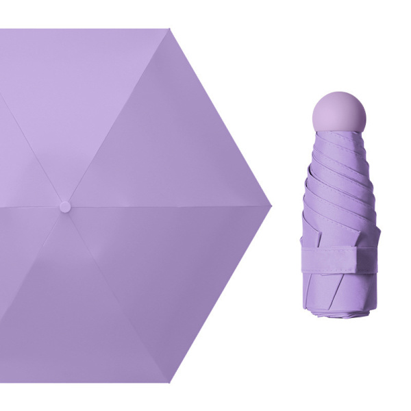 Konjac Lilla Sammenfoldelig Paraply, 6 Ribber Solparaply Vindtæt & U