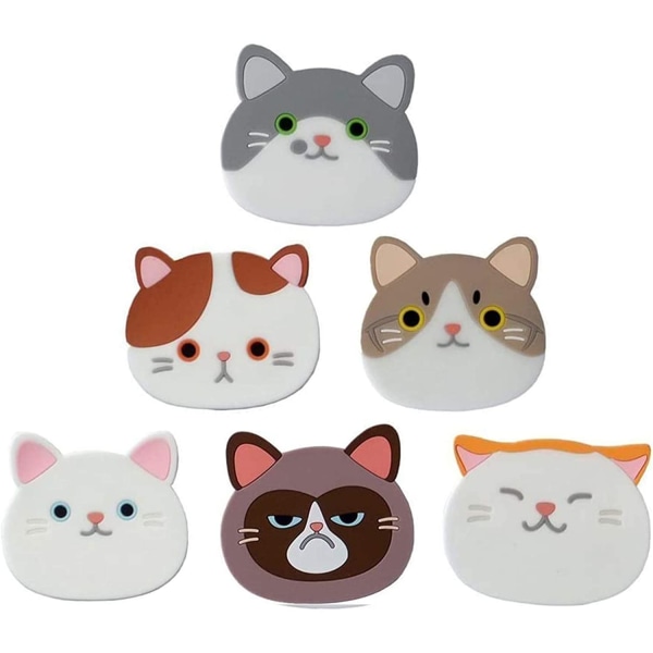 6 stykker Cute Cat Silikone Coaster, Silikone Rubber Cup Coas