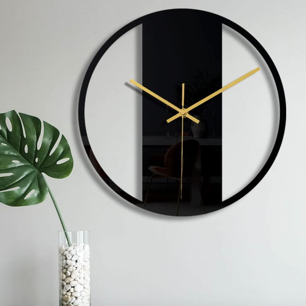 （CC308）Svart rund väggklocka DIY tyst modern design vägg