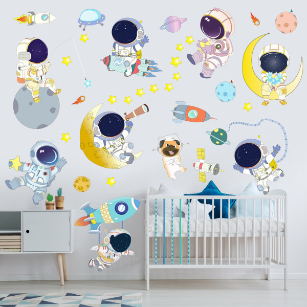 Tegnefilm Creative Cosmos Space Planet Astronaut Wall Sticker