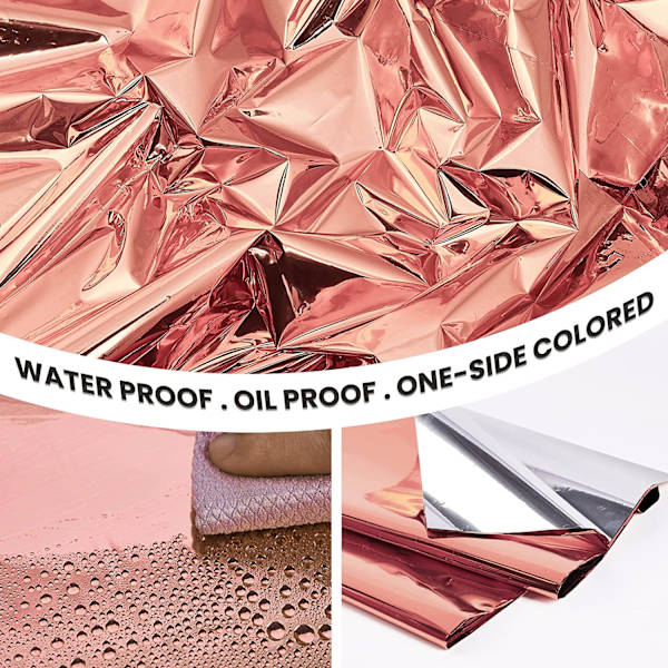 Rektangulär roséguld folie bordsduk, 146x260cm, plast Alumin