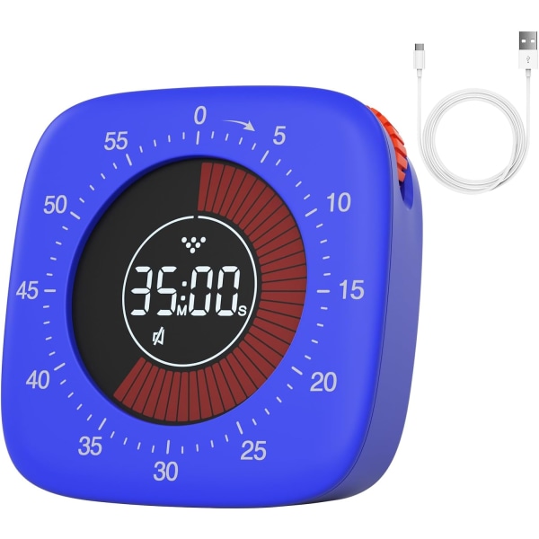 Oppladbar visuell timer (blå), digital timer med 4 alarmmodus