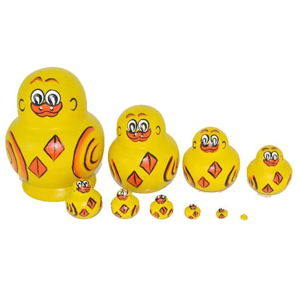 Russiske Dukker Nesting Dolls, Baby And Prank Stackable, 10 stk Håndlavet Træ Gul Sød And