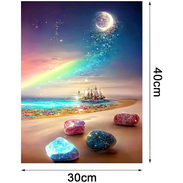 DIY Diamantkonstset, 5D Diamantmålningssatser för vuxna, Diamantmålning Färgglad strand, Full Borrkristall Strassmålning för Hemväggdekor 30 x 40 cm