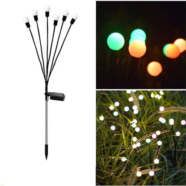 Solcellelys Udendørs, 2 stk. 6 LED Sol-Ildfluer til Have, Ba