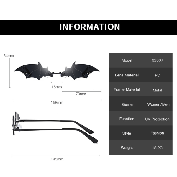 Personliga fladdermus solglasögon (svart/svart) herr och dam mode
