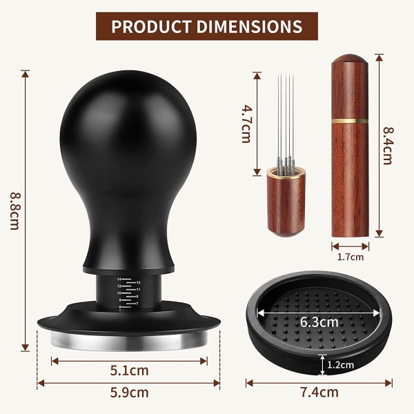 Espresso Tamper 51mm, Rustfritt Stål Kaffe Press, Fjærbelastet