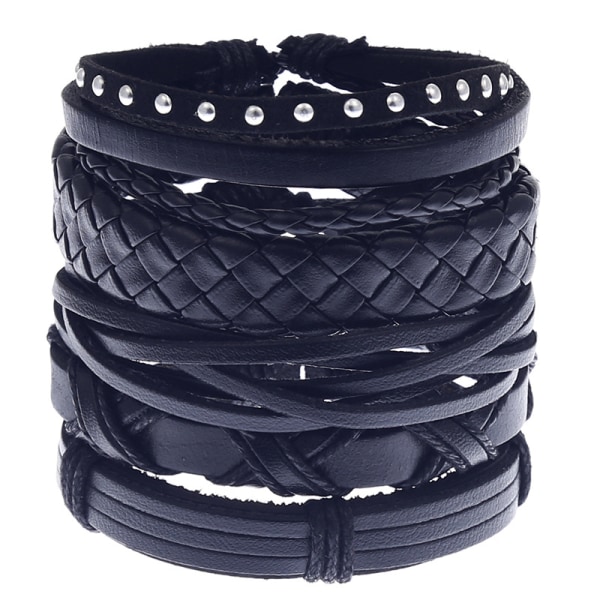 5PCS Lær Armbånd for Menn Kvinner Flettet Tau Mansjett Armbånd