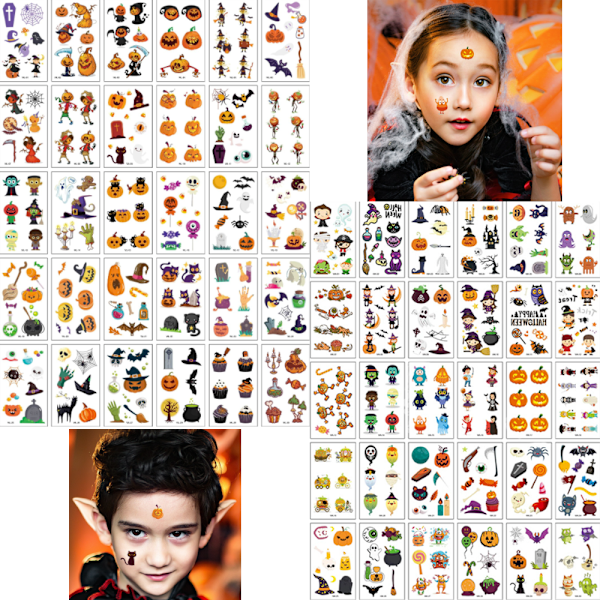 60 kappaletta Halloween-lasten sarjakuvatatuointi-tarroja hauska kurpitsatatuointi