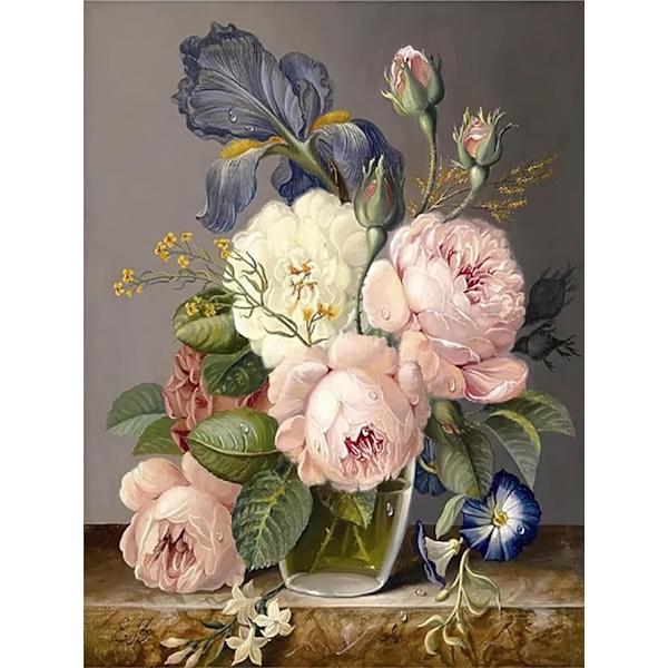 30x40cm, Vit blomma 5d diamantmålad strassbroderi ca