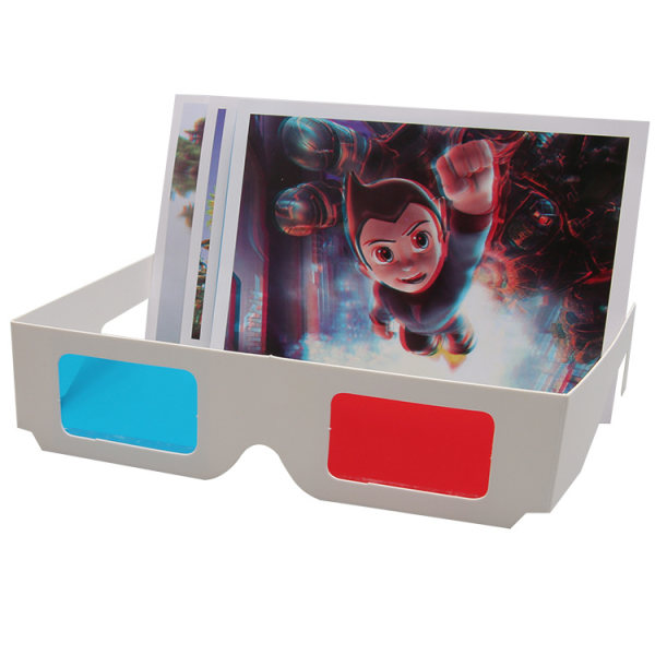 10 paria punaista ja sinistä paperista valmistettuja 3D-stereolaseja elokuvakoristeluun