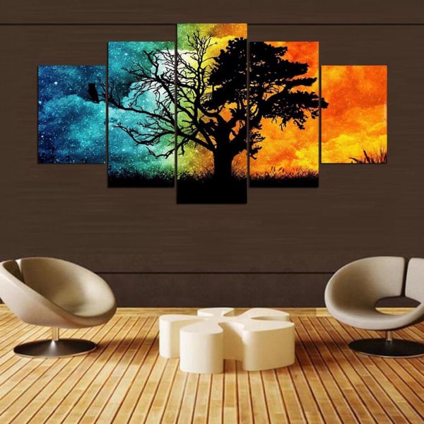 5-osainen seinämaalaus kausiluonteinen abstrakti puu kuitukangas